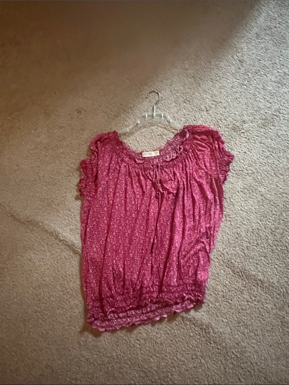 Faded Glory Fuchsia Ruffled Short-Sleeve Blouse